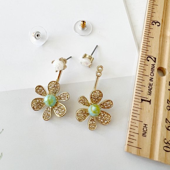 Anthropologie Crystal Turquoise Front Back Earrings - Picture 2 of 2